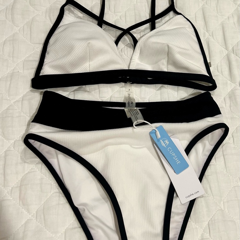Cupshe White Ribbed Bikini NWT